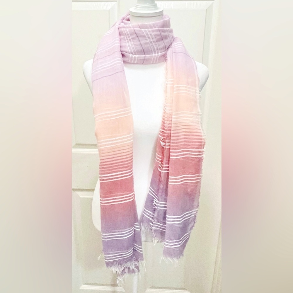 2 Chic Purple & Pink Striped Ombre Scarf with Fringe